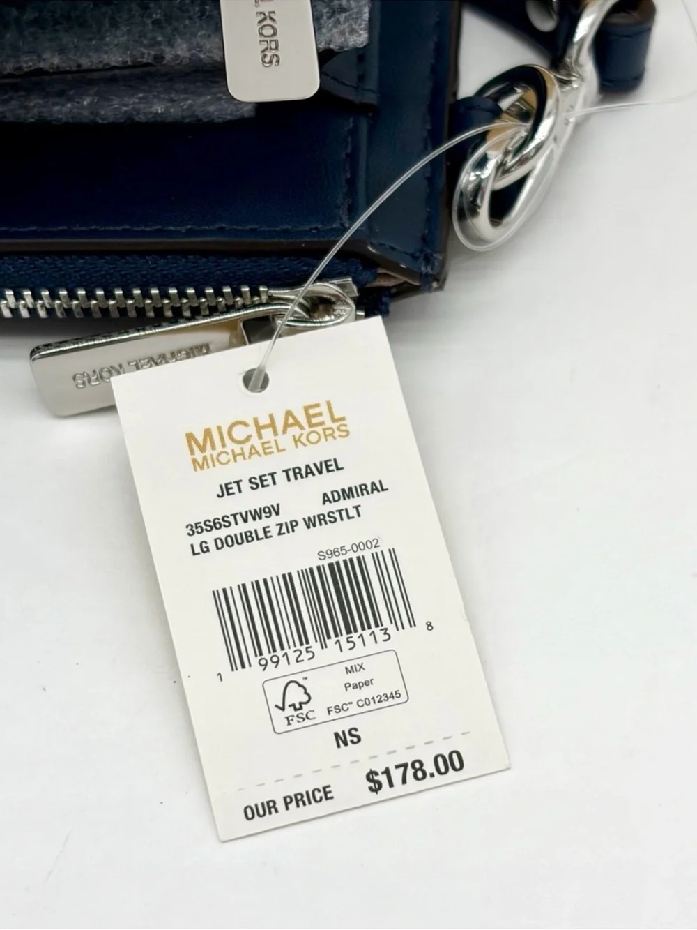 MICHAEL KORS Jet Set Travel Large Printed Signature Logo Wristlet Admiral